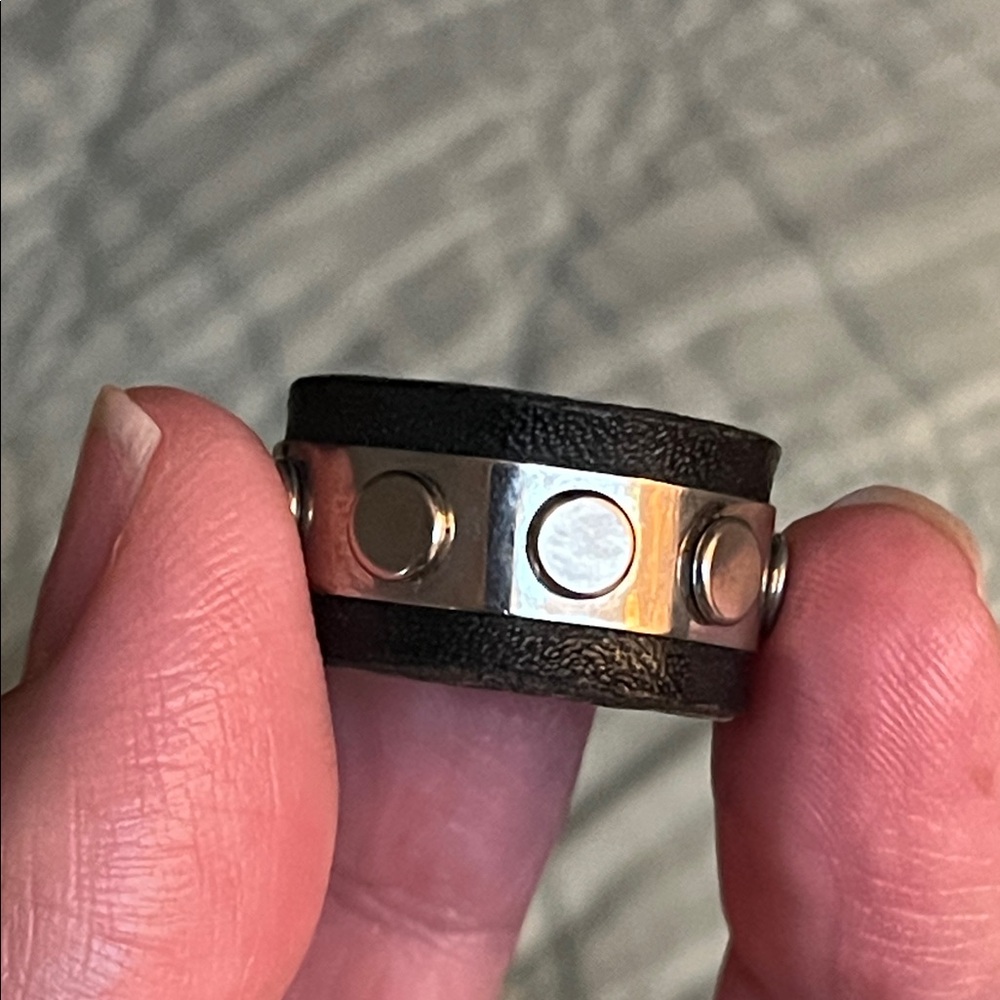 Artisan Black Leather Ring with Silver Stud Accents - Picture 11 of 14